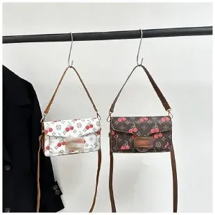 Tas Selempang Wanita Bahan PU Sintetis Motif Print Warna Putih Bentuk Kotak Tali Koleksi