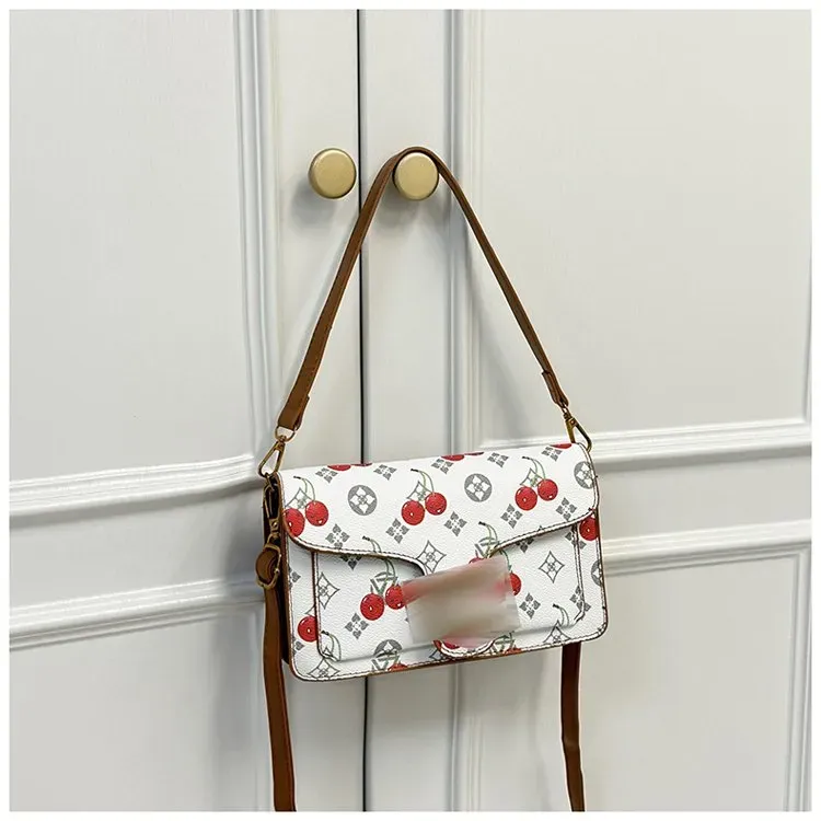 Tas Selempang Wanita Bahan PU Sintetis Motif Print Warna Putih Bentuk Kotak Tali Koleksi