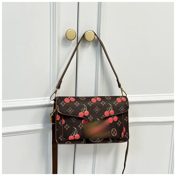 Tas Selempang Wanita Bahan PU Sintetis Motif Print Warna Putih Bentuk Kotak Tali Koleksi