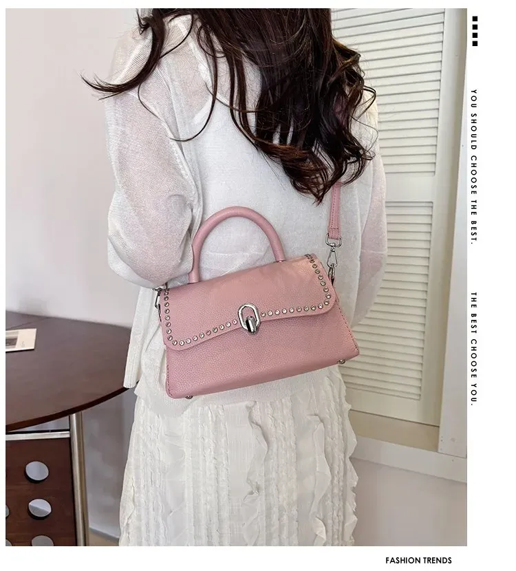 Tas Selempang Wanita Bahan PU Sintetis Polos Warna Pink Bentuk Kotak Tali Harga Grosir