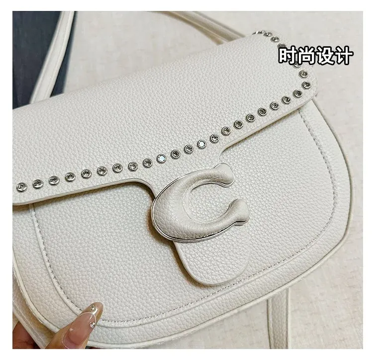 Tas Selempang Wanita Bahan PU Sintetis Polos Warna Putih Bentuk Kotak Tali Resleting Grosir