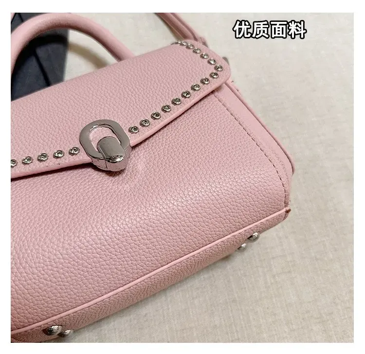 Tas Selempang Wanita Bahan PU Sintetis Polos Warna Pink Bentuk Kotak Tali Stok China