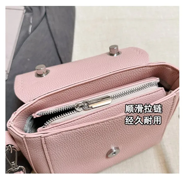 Tas Selempang Wanita Bahan PU Sintetis Polos Warna Pink Bentuk Kotak Tali Stok China