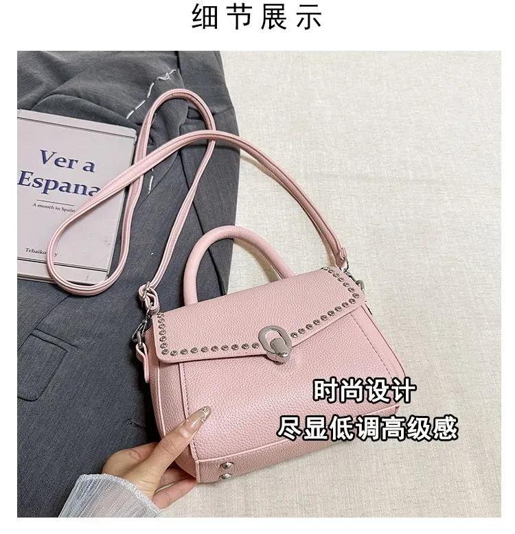 Tas Selempang Wanita Bahan PU Sintetis Polos Warna Pink Bentuk Kotak Tali Stok China