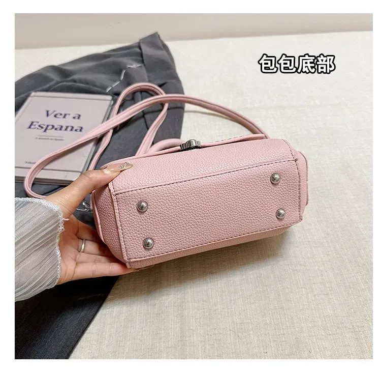 Tas Selempang Wanita Bahan PU Sintetis Polos Warna Pink Bentuk Kotak Tali Stok China