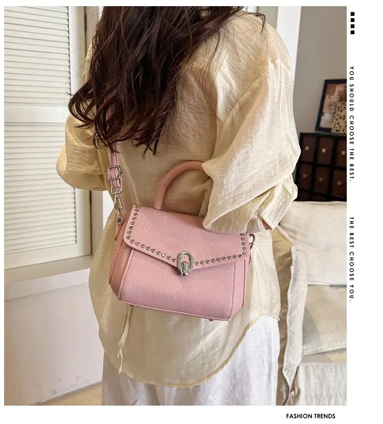 Tas Selempang Wanita Bahan PU Sintetis Polos Warna Pink Bentuk Kotak Tali Stok China