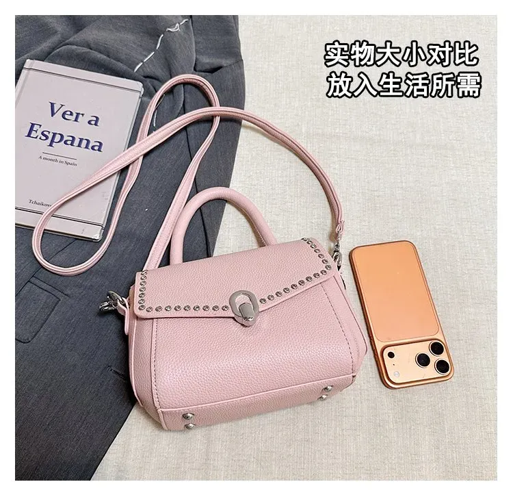Tas Selempang Wanita Bahan PU Sintetis Polos Warna Pink Bentuk Kotak Tali Stok China