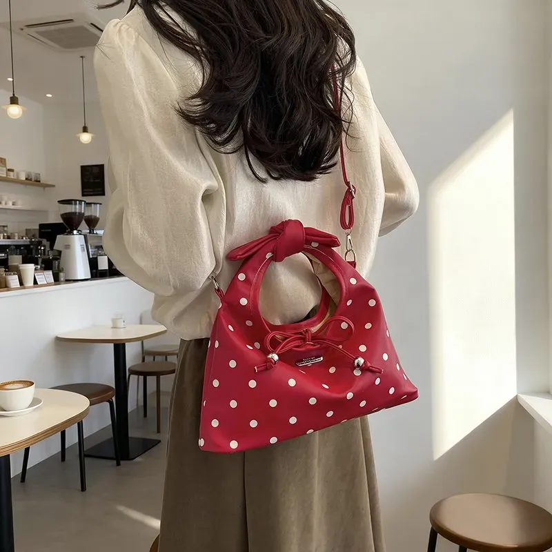 Tas Selempang Wanita Bahan PU Sintetis Motif Polkadot Warna Merah Bentuk Kotak Grosir Import kategori tas selempang grosir