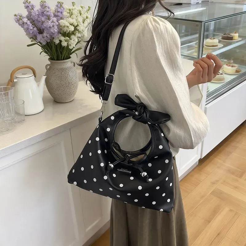 Tas Selempang Wanita Bahan PU Sintetis Motif Polkadot Warna Merah Bentuk Kotak Grosir Import