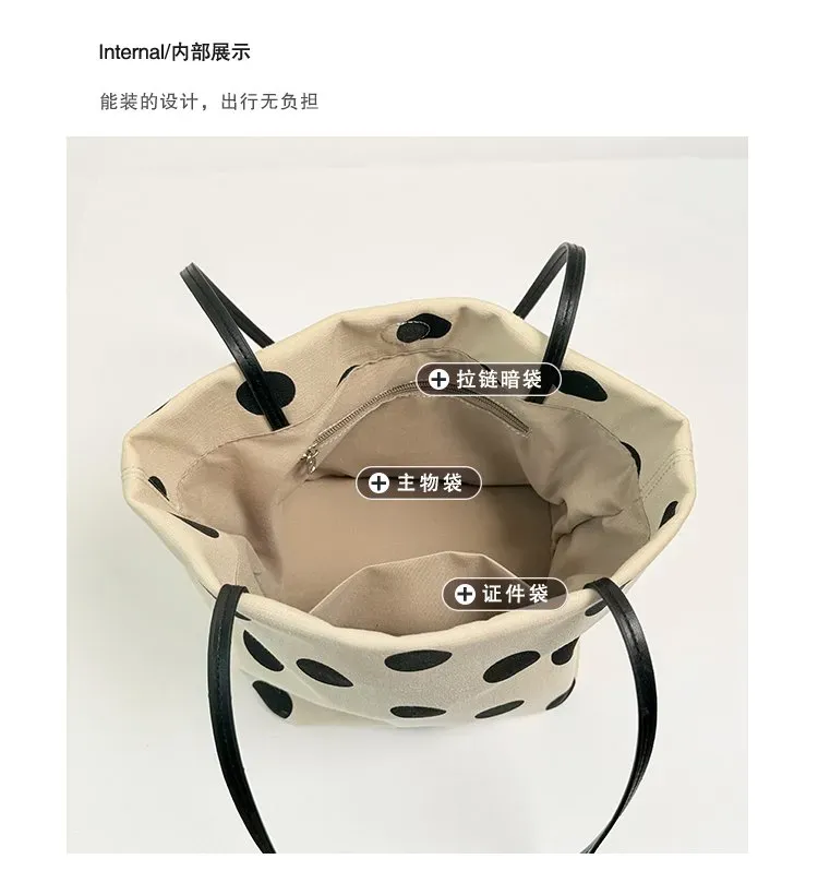 Tas Selempang Wanita Bahan PU Sintetis Motif Polkadot Warna Putih Bentuk Kotak Resleting