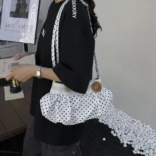 Tas Selempang Wanita Bahan PU Sintetis Motif Polkadot Warna Hitam Bentuk Bulat Pilihan Reseller