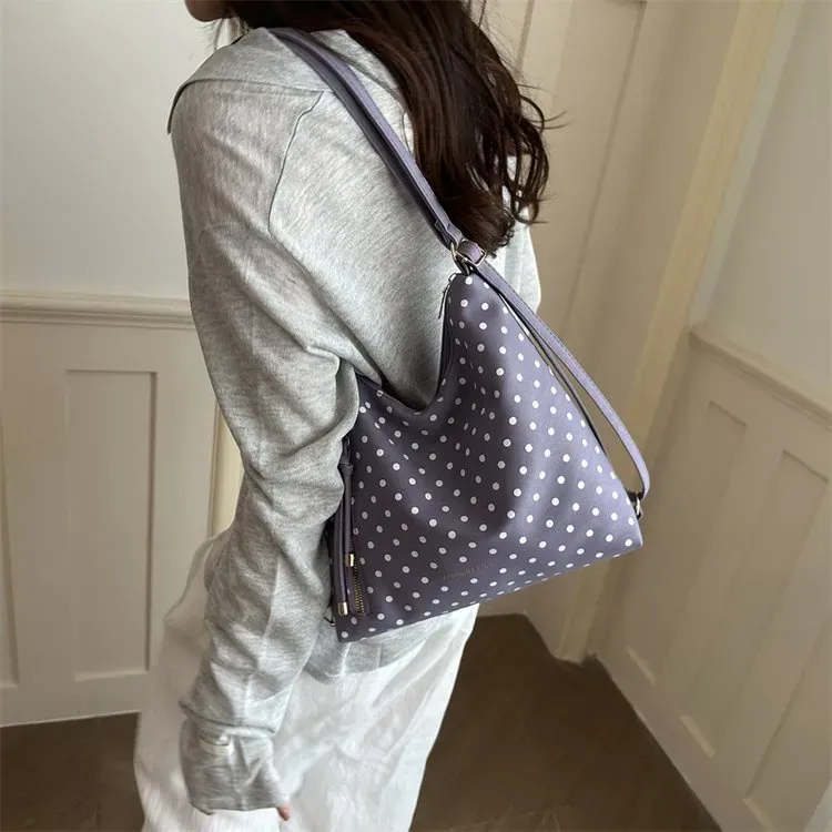 Tas Selempang Wanita Bahan Kanvas Motif Polkadot Warna Pink Model Hobo Tali Grosir Import