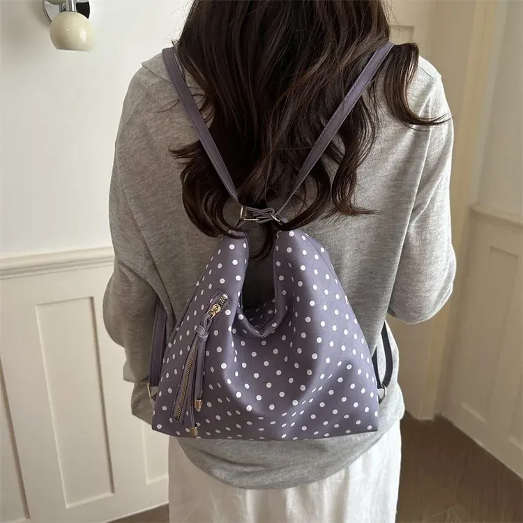 Tas Selempang Wanita Bahan Kanvas Motif Polkadot Warna Pink Model Hobo Tali Grosir Import