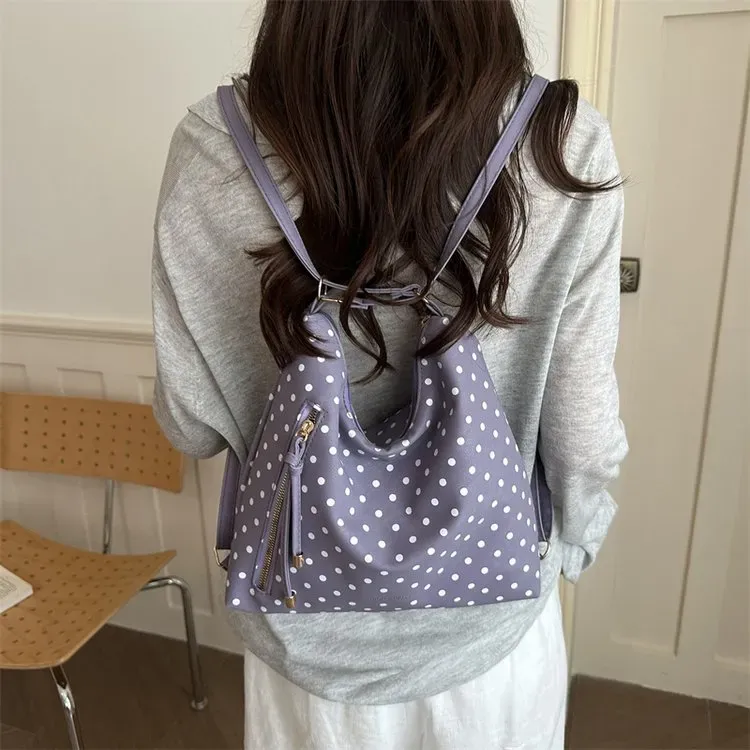 Tas Selempang Wanita Bahan Kanvas Motif Polkadot Warna Pink Model Hobo Tali Grosir Import