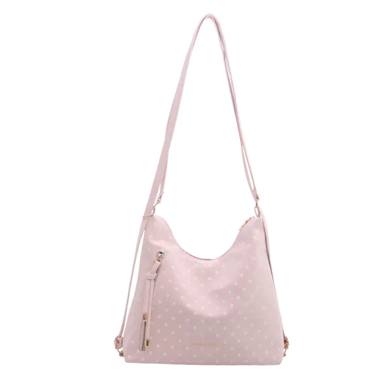 Tas Selempang Wanita Bahan Kanvas Motif Polkadot Warna Pink Model Hobo Tali Grosir Import kategori tas selempang grosir