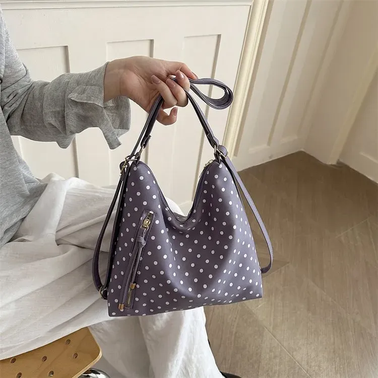 Tas Selempang Wanita Bahan Kanvas Motif Polkadot Warna Pink Model Hobo Tali Grosir Import