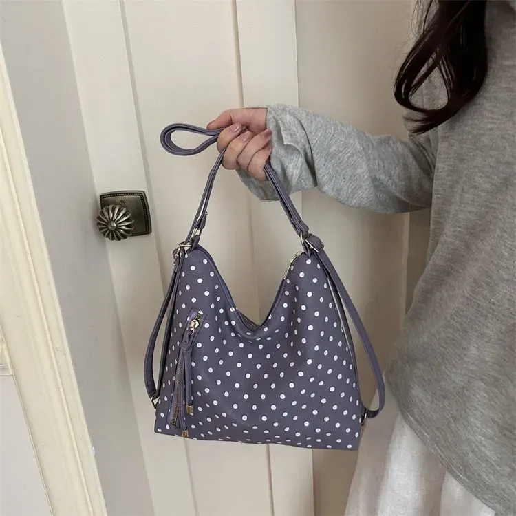 Tas Selempang Wanita Bahan Kanvas Motif Polkadot Warna Pink Model Hobo Tali Grosir Import