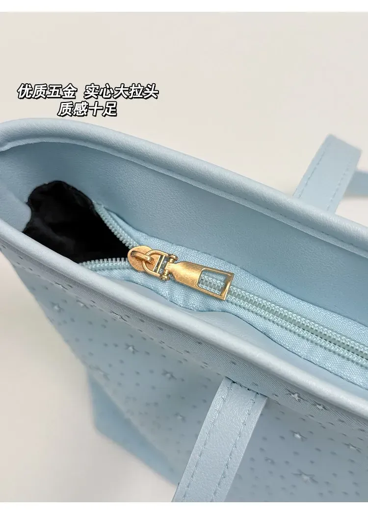 Tas Selempang Wanita Bahan Kain Motif Bintang Warna Biru Bentuk Kotak Tali Grosir Import
