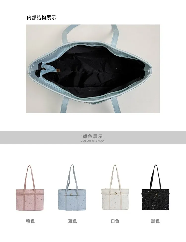 Tas Selempang Wanita Bahan Kain Motif Bintang Warna Biru Bentuk Kotak Tali Grosir Import