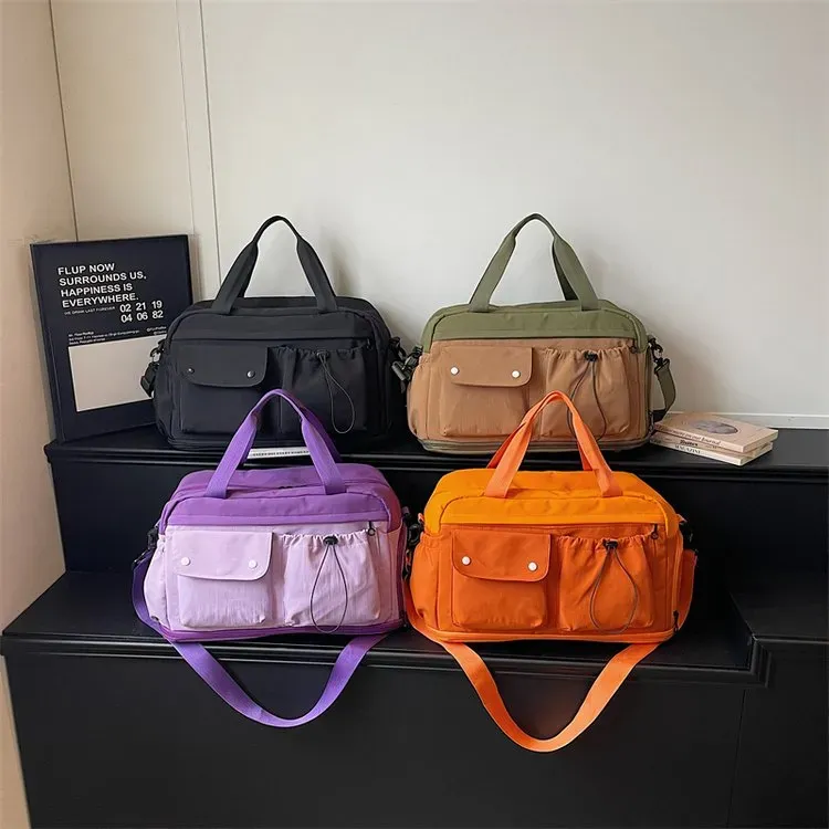 Tas Selempang Wanita Bahan Nylon Polos Warna Pink Bentuk Kotak Tali Panjang Pilihan Reseller