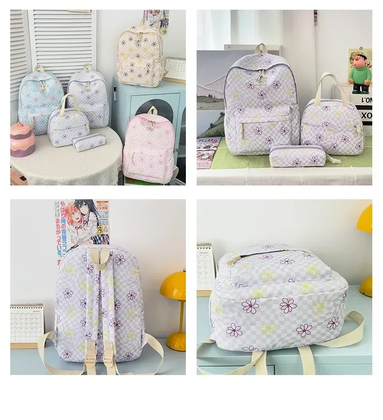 Tas Ransel Wanita Bahan Kain Motif Polkadot Warna Ungu Bentuk Kotak Tali Serut Grosir Import