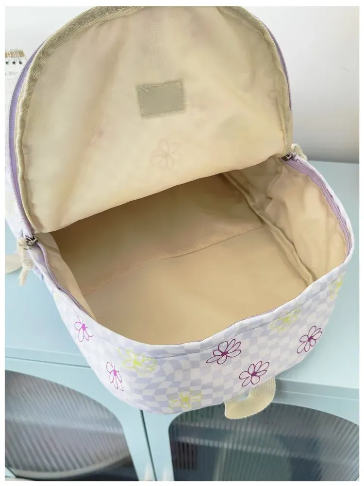 Tas Ransel Wanita Bahan Kain Motif Polkadot Warna Ungu Bentuk Kotak Tali Serut Grosir Import
