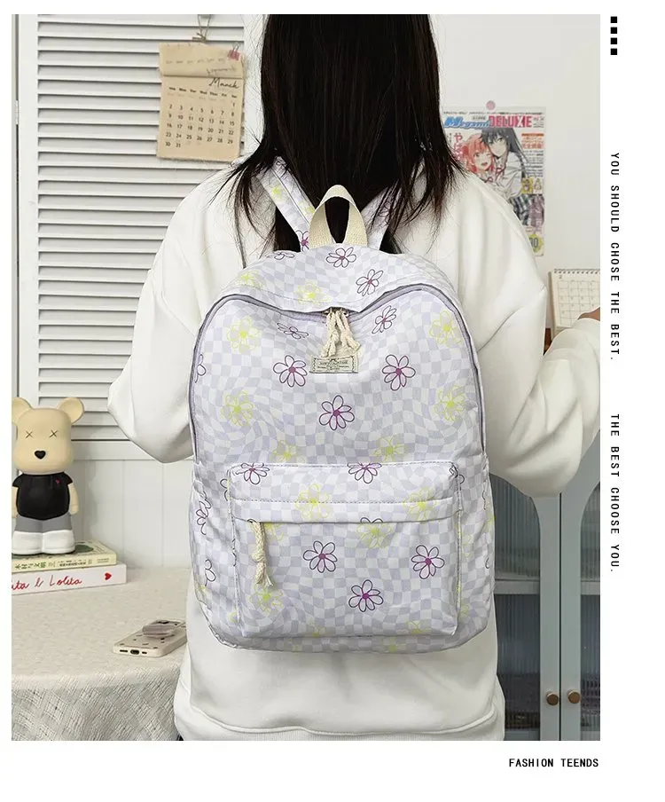 Tas Ransel Wanita Bahan Kain Motif Polkadot Warna Ungu Bentuk Kotak Tali Serut Grosir Import