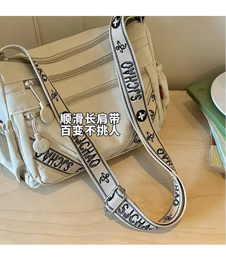 Tas Selempang Wanita Bahan Nylon Motif Print Warna Putih Bentuk Kotak Tali Grosir Import