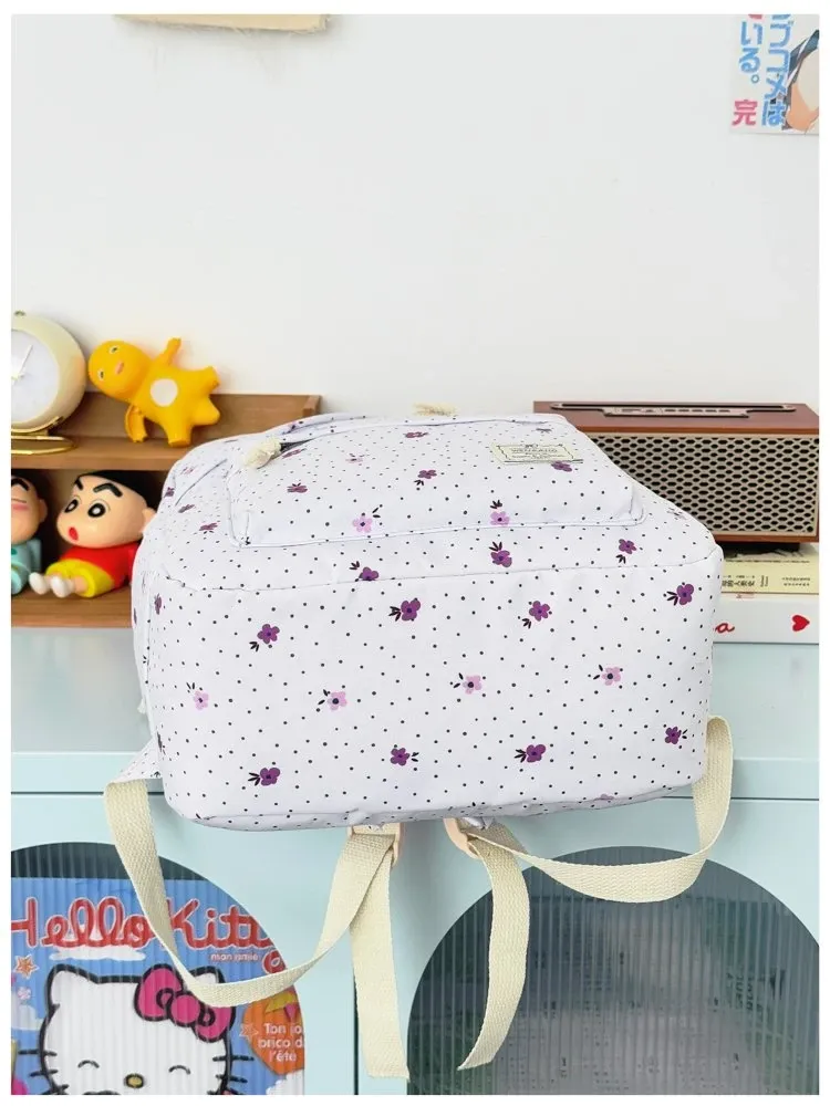 Tas Ransel Wanita Bahan Nylon Motif Floral Warna Putih Bentuk Kotak Tali Lebar Grosir Import