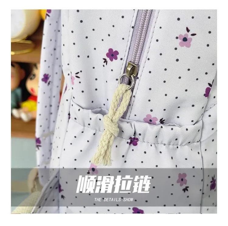 Tas Ransel Wanita Bahan Nylon Motif Floral Warna Putih Bentuk Kotak Tali Lebar Grosir Import