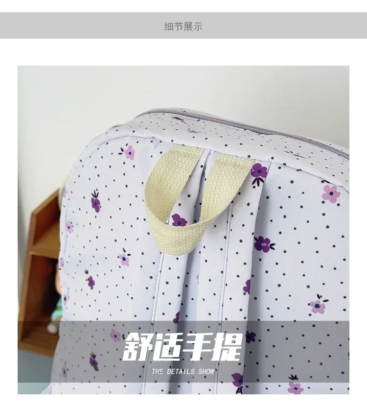 Tas Ransel Wanita Bahan Nylon Motif Floral Warna Putih Bentuk Kotak Tali Lebar Grosir Import