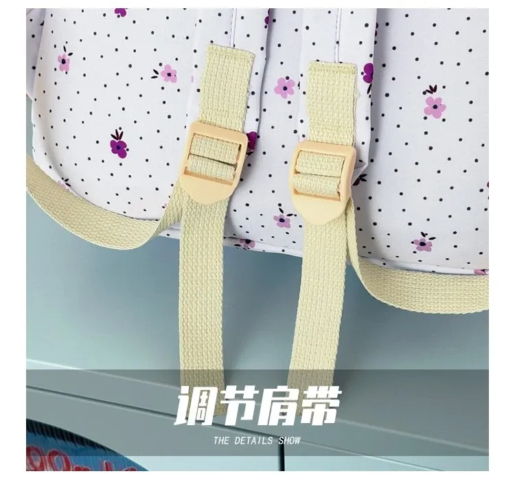 Tas Ransel Wanita Bahan Nylon Motif Floral Warna Putih Bentuk Kotak Tali Lebar Grosir Import