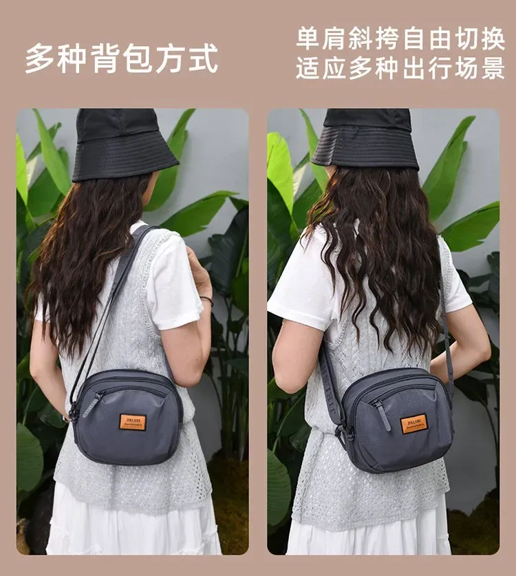 Tas Selempang Wanita Bahan Nylon Polos Bentuk Bulat Tali Panjang Resleting Grosir Import