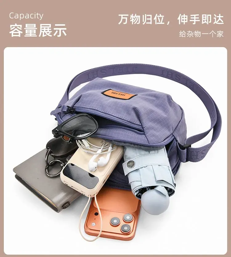 Tas Selempang Wanita Bahan Nylon Polos Bentuk Bulat Tali Panjang Resleting Grosir Import