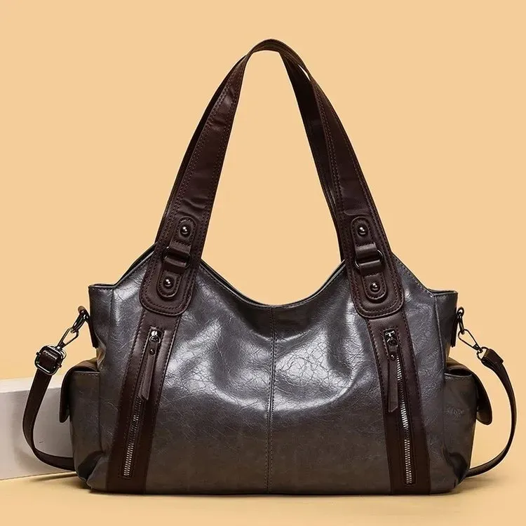 Tas Tote Wanita Bahan PU Sintetis Polos Bentuk Kotak Tali Lebar Resleting Grosir Import