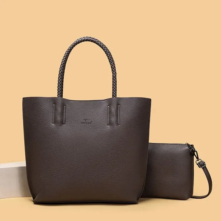 Tas Tote Wanita Bahan PU Sintetis Polos Bentuk Kotak Tali Lebar Resleting Grosir Import