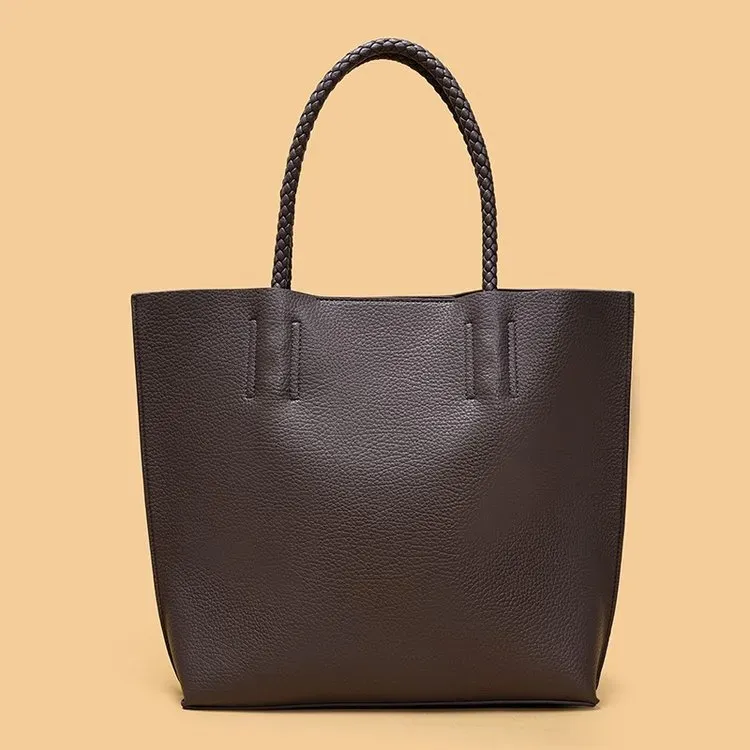 Tas Tote Wanita Bahan PU Sintetis Polos Bentuk Kotak Tali Lebar Resleting Grosir Import