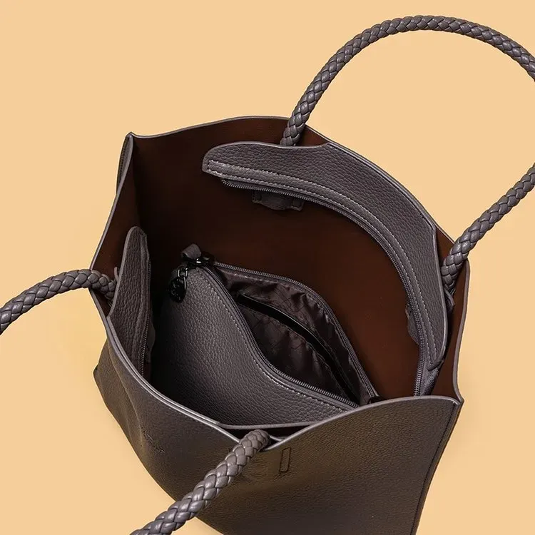 Tas Tote Wanita Bahan PU Sintetis Polos Bentuk Kotak Tali Lebar Resleting Grosir Import