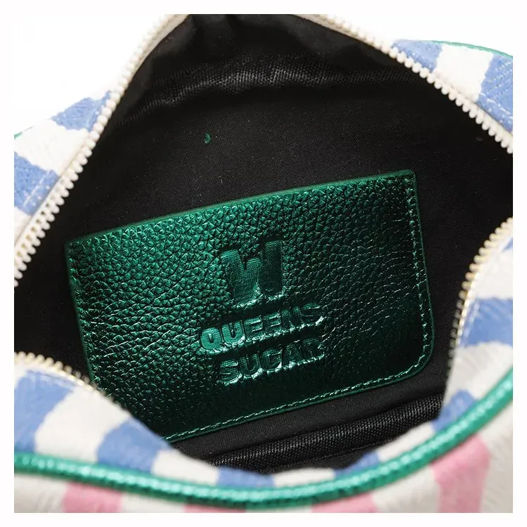 Tas Selempang Wanita Bahan PU Sintetis Motif Garis Warna Putih Bentuk Kotak Tali Grosir Import