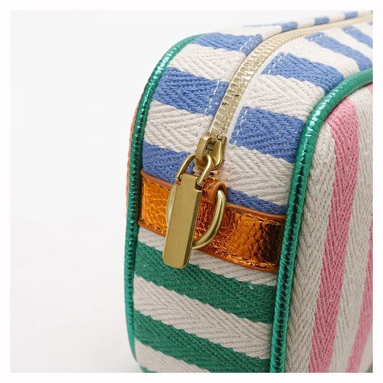 Tas Selempang Wanita Bahan PU Sintetis Motif Garis Warna Putih Bentuk Kotak Tali Grosir Import