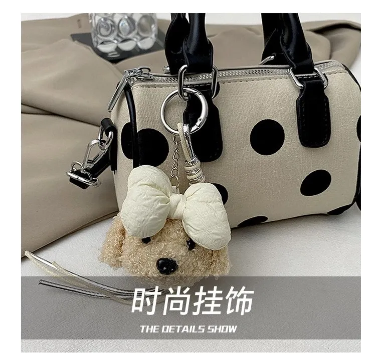 Tas Selempang Wanita Bahan PU Sintetis Motif Polkadot Warna Hitam Bentuk Kotak Resleting