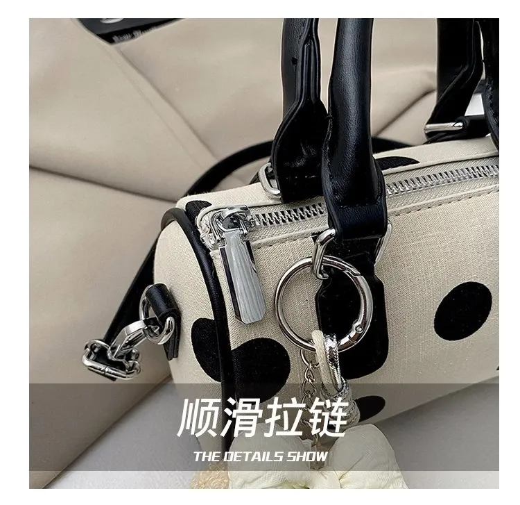 Tas Selempang Wanita Bahan PU Sintetis Motif Polkadot Warna Hitam Bentuk Kotak Resleting