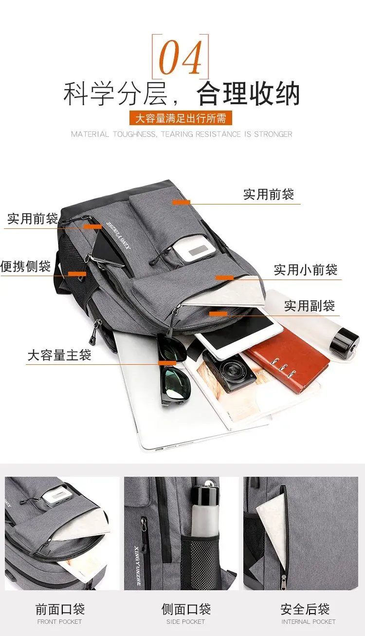 Tas Ransel Pria Bahan Oxford Polos Warna Abu-Abu Bentuk Kotak Tali Lebar Grosir Import