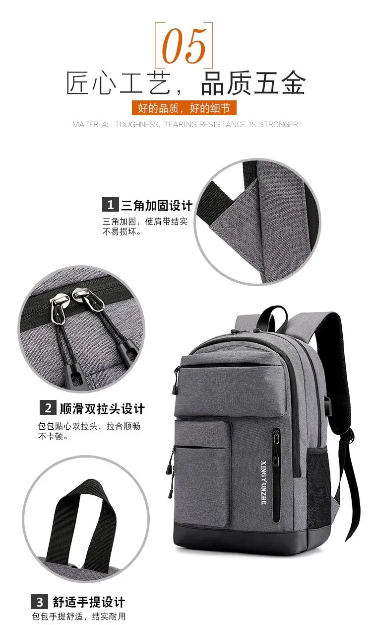 Tas Ransel Pria Bahan Oxford Polos Warna Abu-Abu Bentuk Kotak Tali Lebar Grosir Import