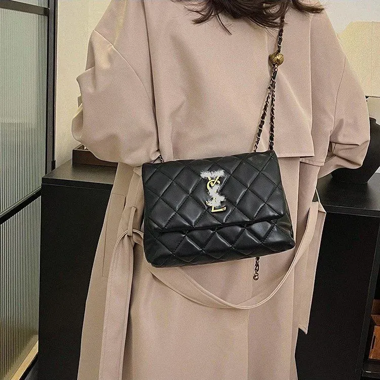 Tas Selempang Wanita Bahan PU Sintetis Polos Warna Hitam Bentuk Kotak Tali untuk Jualan Online
