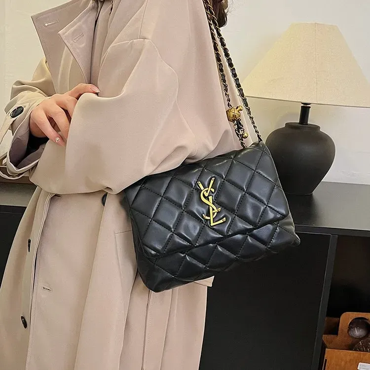 Tas Selempang Wanita Bahan PU Sintetis Polos Warna Hitam Bentuk Kotak Tali untuk Jualan Online