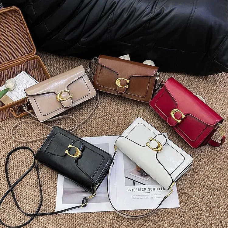 Tas Selempang Wanita Bahan PU Sintetis Polos Warna Hitam Bentuk Kotak Tali untuk Jualan Online