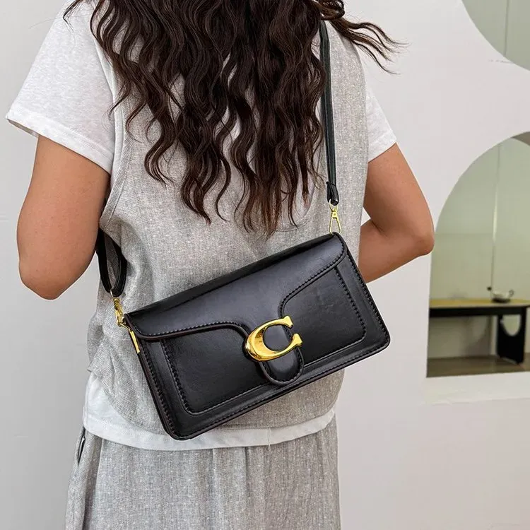 Tas Selempang Wanita Bahan PU Sintetis Polos Warna Hitam Bentuk Kotak Tali untuk Jualan Online
