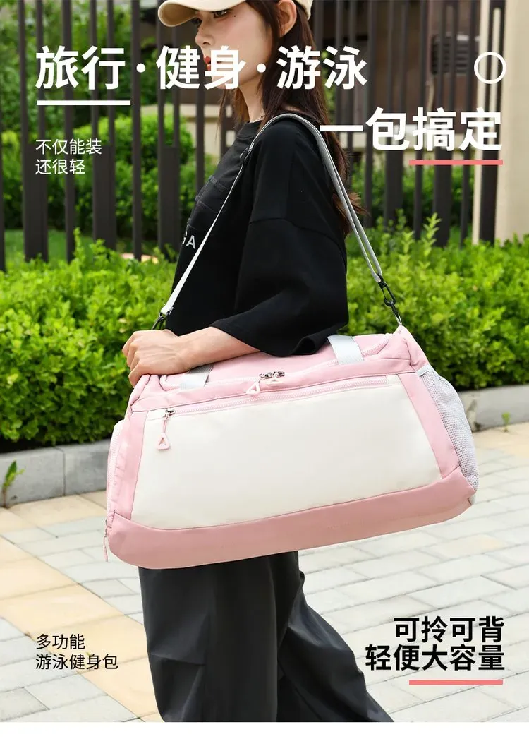 Tas Selempang Wanita Bahan Nylon Polos Warna Pink Bentuk Kotak Tali Lebar untuk Toko Online