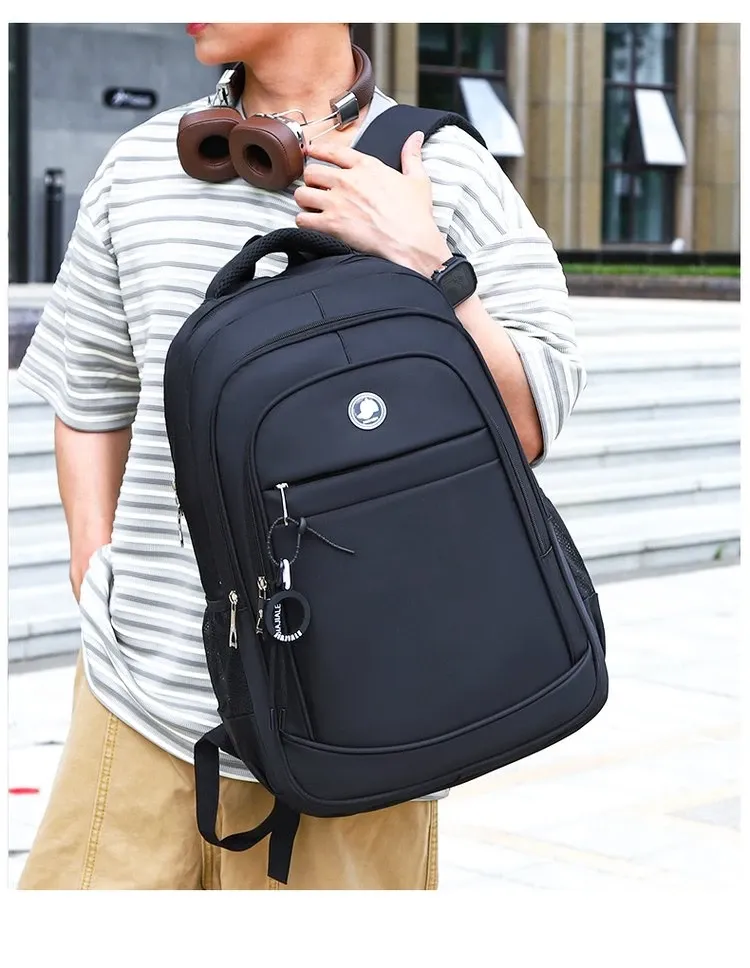 Tas Ransel Wanita Bahan Nylon Polos Warna Hitam Bentuk Kotak Tali Lebar Grosir Import